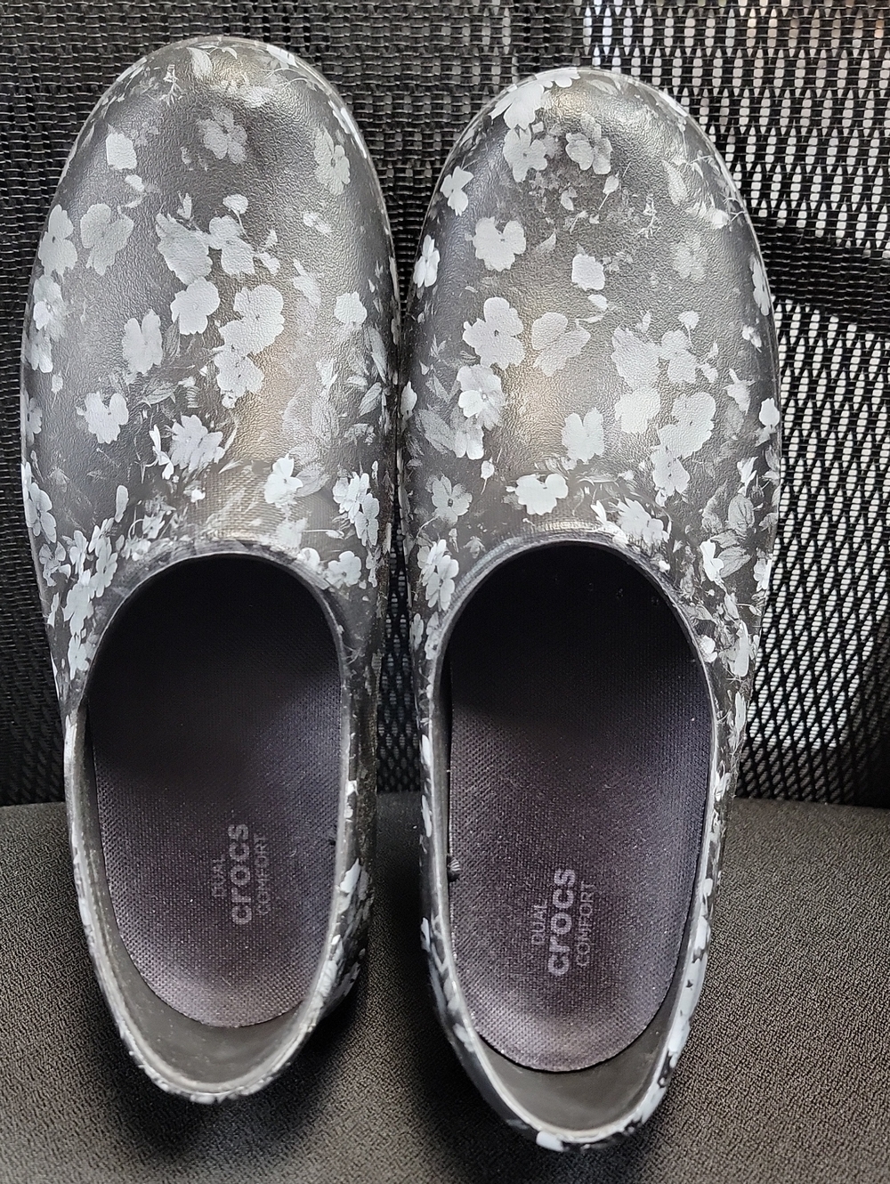 CROCS Gray Floral Slip-On Clogs